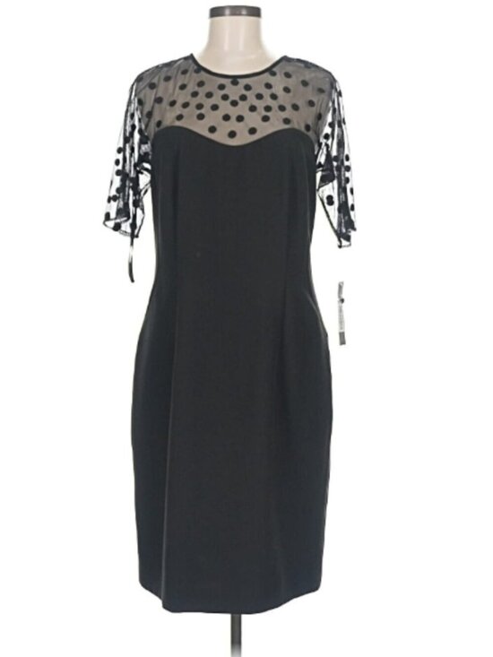 Tahari Dresses & Skirts - Tahari Arthur S Levine Black Dress Size 8 Sheer Polka Dot Mesh Yoke Sleeve NWT